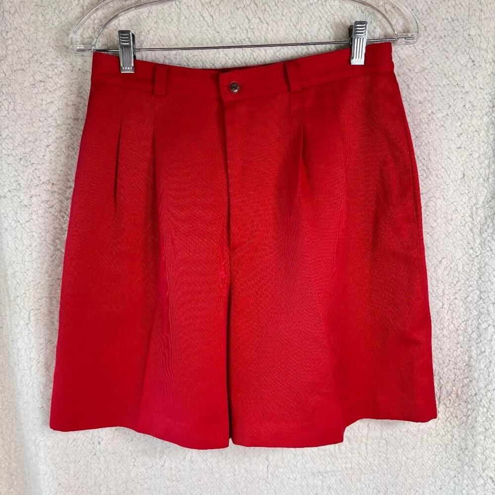 VTG 80s~Marcia~Womens Hi Rise Red Microfiber Pleated‎ Front Golf Shorts